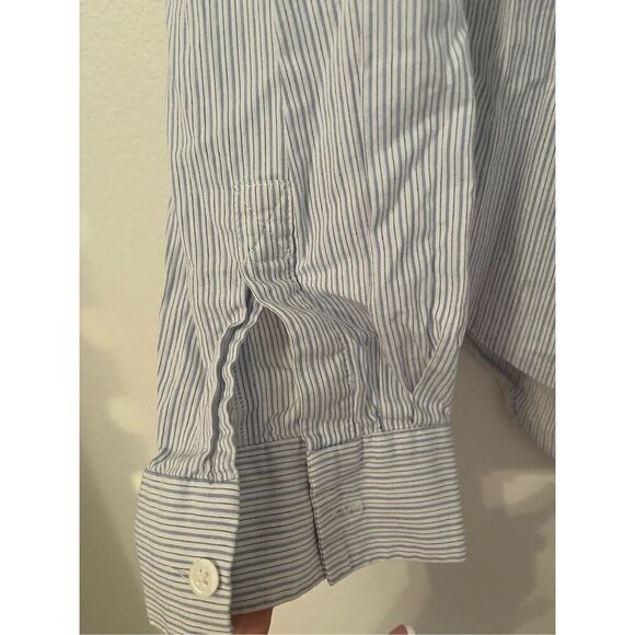 Derek Lam Light Blue & White Pinstripe Ruffle Front Blouse - Picture 3 of 6